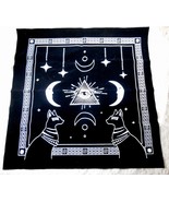 Tarot Cloth Egyptian Cat Pyramid Moons Stars, White on Black Velveteen 1... - £11.15 GBP