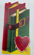 Valentines Day Vintage Greeting Card For Teacher Doubl Glo Books &amp; Hearts - £3.78 GBP