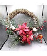 Pine and Poinsettia Wreath, Floral Holiday Christmas, Winter Decoration - £64.71 GBP