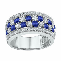 Sterling Silver Womens Round Lab-Created Blue Sapphire Band Ring 2-3/8 Cttw - £195.57 GBP