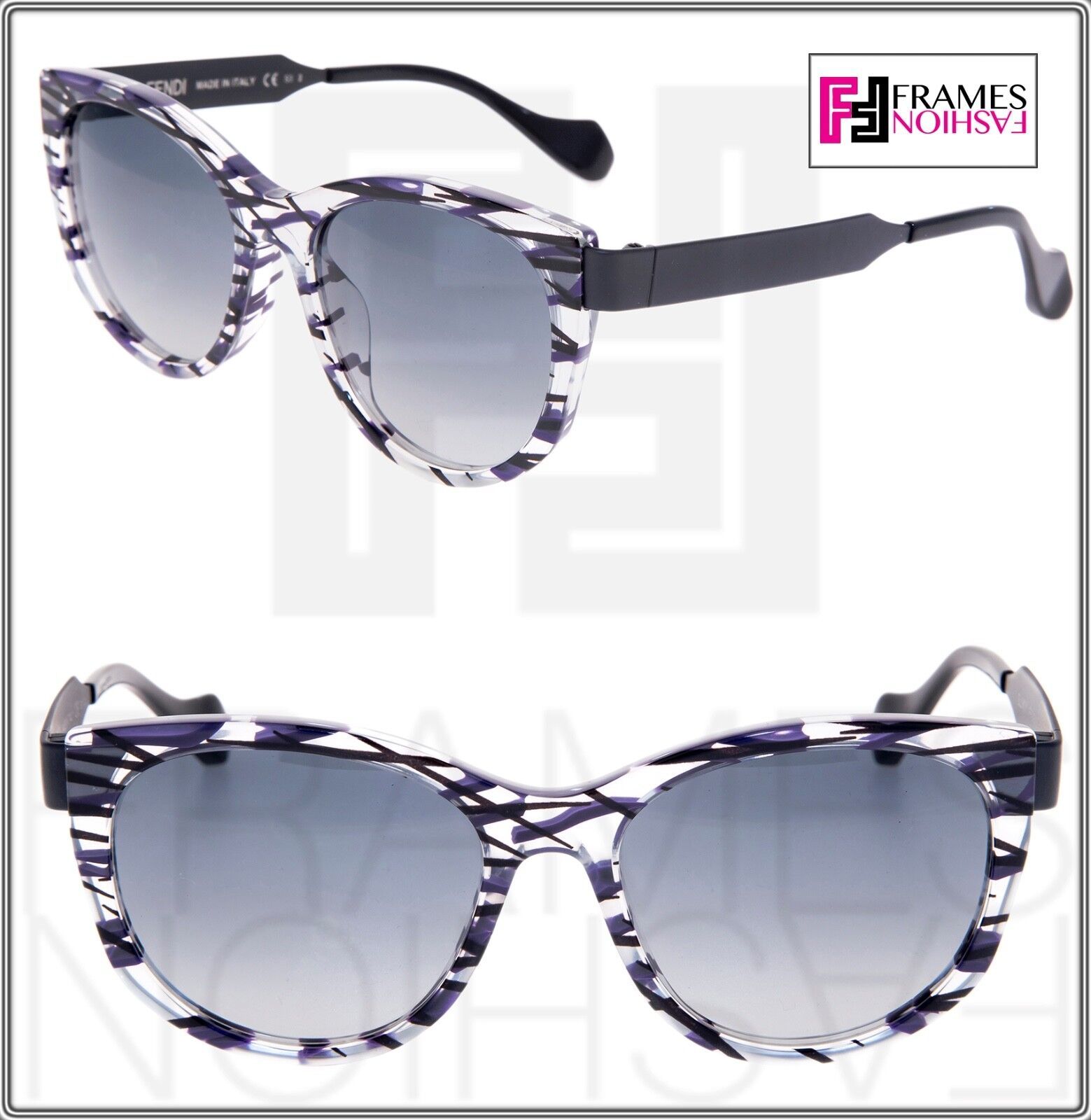 FENDI Thierry Lasry SLIKY FF0181S Matte Black Lilac Square Metal Sunglas... - $200.97