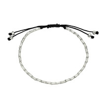Beautiful Long Beads of Karen Hilltribe Silver on Black Rope Pull-Slide Bracelet - $19.79