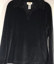 TALBOTS Womens Black Long Sleeve Cotton Velvet Shirt Sz S Collar V Neck - £18.07 GBP