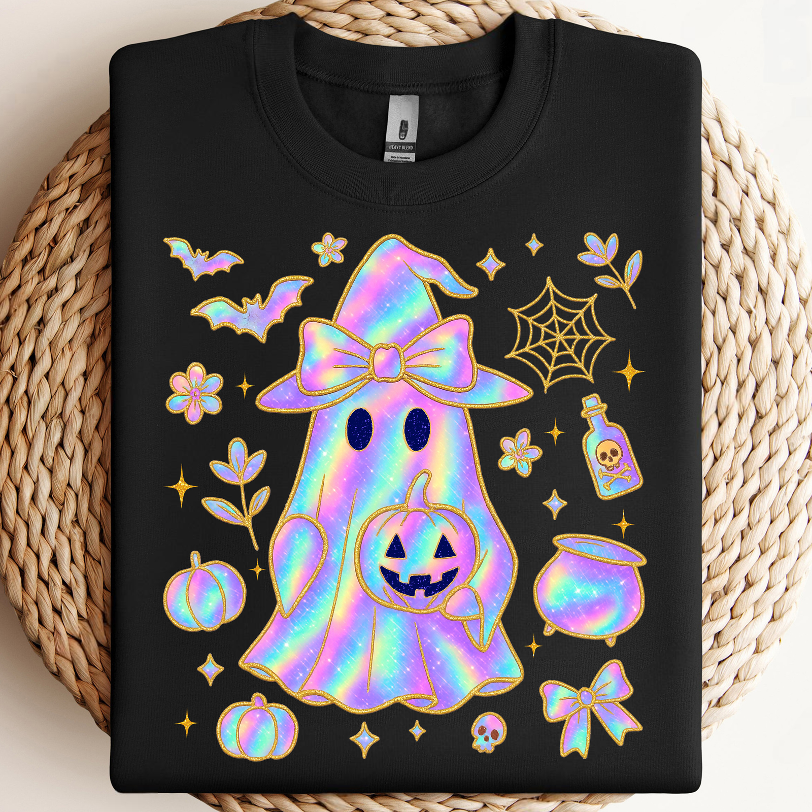 Iridescent Ghost Witch PNG, Coquette Halloween PNG, Glitter Ghost Pumpki... - $2.50