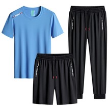 Running Quick-dry Short Sleeve Men Set Ice Silk 3-piece Trauit for Men Including - £152.36 GBP