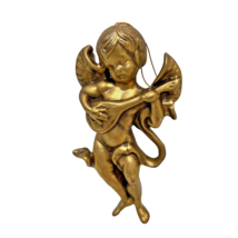 Vintage Gold Painted Porcelain Angel Cherub Christmas Ornament 5 inch - £9.61 GBP