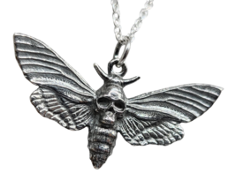 Deaths Head Hawk Moth Necklace Pendant Detailed 925 Silver 18&quot; Chain Boxed - Dm2 - £33.67 GBP