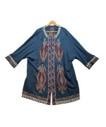 Johnny Was Sophie Embroidered Coat Navy Blue Open Cardigan Duster Boho W... - $138.18 CAD