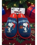 Peanuts Snoopy Womens Holiday Slippers Red &amp; Navy Size XL 11-12 Cozy Chr... - $469.62 MXN