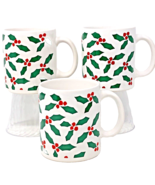Waechtersbach Pottery Ceramic Mug Red Green All Over Holly Berry Set of 3 - £23.76 GBP