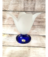 Studio Nova Tulip Shaped Frosted  Art Glass Cobalt Blue  Pedestal Vase  ... - £21.77 GBP