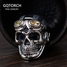 Personalized Biker Rings For Men Genuine 925 Sterling Silver Skull Head With Pil - £58.76 GBP