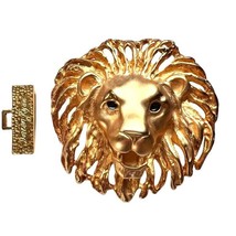 Doreen Ryan VTG Signed DR Lion Head Belt Buckle Gold Tone HUGE 4&quot; Runway... - $141.67