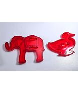 Vintage Red Plastic Cookie Cutter Lot Elephant Duck Mid Century 3in 1950s - $6.92