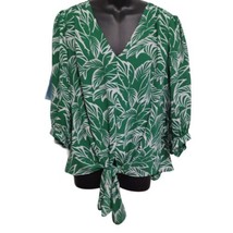 Chico&#39;s Tropical Leaf Green White Tie Front V-Neck Crepe Blouse Sz 2 US ... - £15.53 GBP