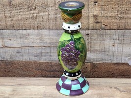 Italy Candlestick Holder Ceramic Italian Art Pottery Wine Grapes Grapevine - £21.71 GBP