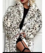 Luxury Long Sleeved Black Spotted Fluffy White Haired Faux Fur Midi Over... - €143,32 EUR