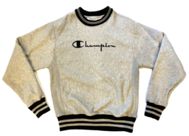 Vintage Champion Sweatshirt Mens Small Gray Navy Reverse Weave Spellout Logo - £17.52 GBP