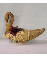 Vintage Handcrafted Swan Carved Wood Head Sculpted Reed Body Waterfowl - $27.29 CAD