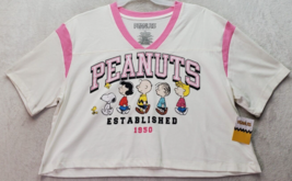 Peanuts T Shirt Women 2XL White Snoopy Cropped Cotton Short Casual Sleeve V Neck - £14.74 GBP