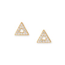White Round CZ Triangle Shaped Stud 14k Yellow Gold Plated Wedding Earrings Gift - £44.65 GBP