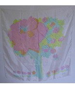 Vintage P.A.S. Silk Scarf  31&quot; Square Rose Tree Print Pink White Orange 60s - $16.44 CAD