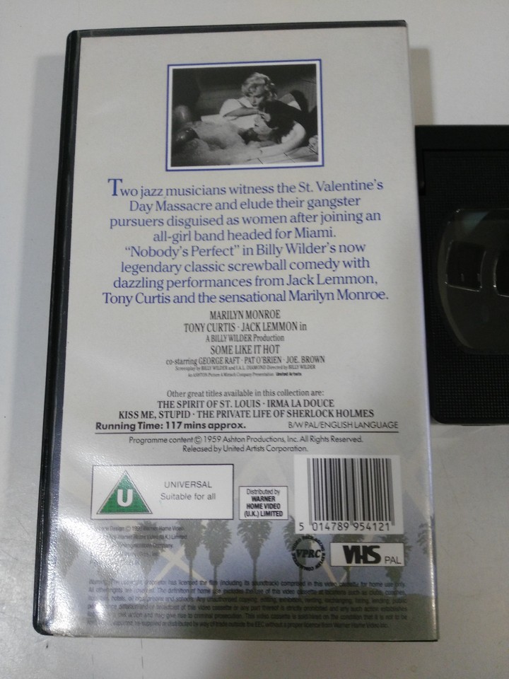 Some Like It Hot Billy Wilder Marilyn Monroe Tony Curtis VHS Tape English Item image 2