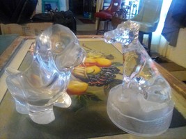 2 Dog Lead Crystal Paper Weight Figures Vintage antique old 1980s Used - £39.49 GBP