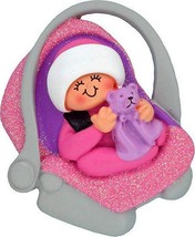 Baby Girl in Carrier Car Seat Pink First Christmas Tree Ornament Holiday Gift - £11.11 GBP