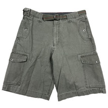 Vtg Y2K Green Belted Canvas Cargo Shorts Pockets Baggy Skater Men&#39;s Size 33 - £19.45 GBP