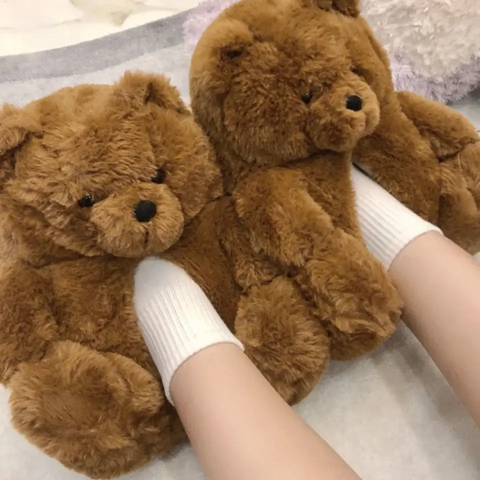 Fun Teddy Bear Home Slipper for Child Women Designer Animal Winter Floor Female - £38.17 GBP