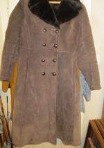 Vtg 70&#39;s Ladies Brown Suede Pigskin Faux fur Collar Lining Warm over coat sz S/M - £31.97 GBP