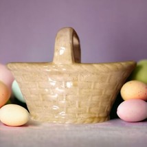 Vtg Speckle Stoneware Weave Basket Handle Easter Decor Handmade 3.5&quot;Tx3&quot;Wx5&quot;L - £11.04 GBP