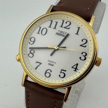 Vintage Timex Quartz Watch Men Gold Tone Leather Easy Read Analog New Ba... - $496.75 MXN