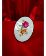 MCM 60s Vtg White Floral Red Rose Porcelain Sterling Round Brooch Czecho... - $24.19