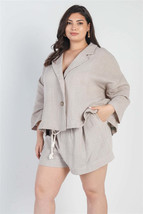 Women&#39;s Plus Grey Button-up Collared Neck Blazer High Waist Shorts Set - $31.40