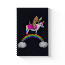 Cat Riding Unicorn Notebook - Cat on Notebook - Printed Notebook - $17.63