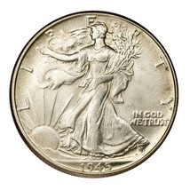1945 Argent Marche Liberty Demi Dollar 50C (Choix Bu État) - $1,148.64 MXN