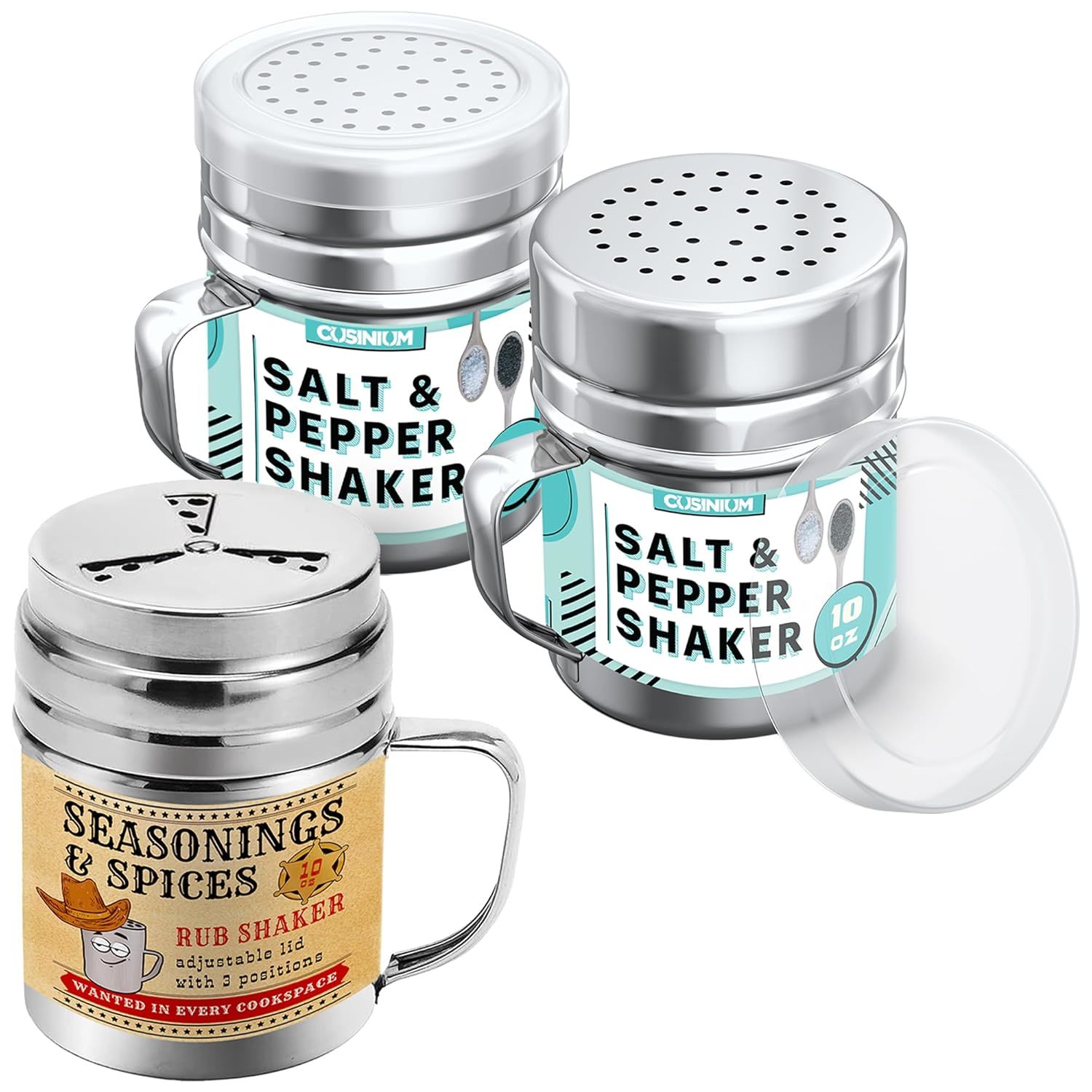 [1-Pc] 10 Oz Seasonings Spice Shaker With Adjustable Fan-Style Lid And Handle +
