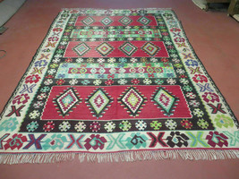 7&#39; X 9&#39; Vintage Turkish Kilim Handmade Flat Weave Wool Rug Veg Dye Nice - £512.42 GBP