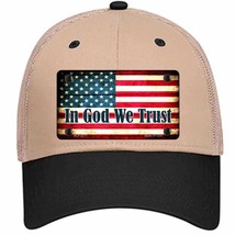 In God We Trust American Flag Novelty Khaki Mesh License Plate Hat - £23.24 GBP