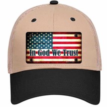 In God We Trust American Flag Novelty Khaki Mesh License Plate Hat - £22.42 GBP