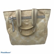 Coach Hampton Scribble Signature Beige Leather Fabric Brass Bag Tote Pur... - $25.16