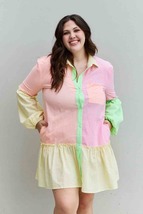 Davi &amp; Dani Flying Colors Full Size Colorblock Long Sleeve Shirt Dress - £25.81 GBP