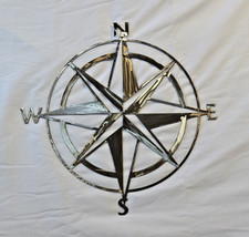 24&quot; Steel Nautical Compass Rose Garden Wall Art Decor Silver Color W Clear Coat - £40.20 GBP+