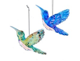 Kurt Adler Peacock Hummingbird  Ornaments 2 Assorted Acrylic Green Blue ... - $16.96