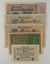 1910-1923 Germany 5-Note Currency Set Weimar Republic German Empire - $52.31