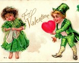 Vtg Postcard 1911 To My Valentine Irish 4 Leaf Clover Hear Green Embosse... - $15.79