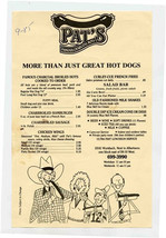 Pat&#39;s Famous Charcoal Hots Menu Wurzbach Road San Antonio Texas 1985  - $11.88