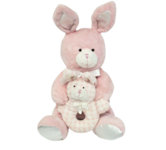 Little Kids Preferred Pink Bunny Rabbit &amp; Baby Rattle Stuffed Animal Plush Toy - £37.21 GBP